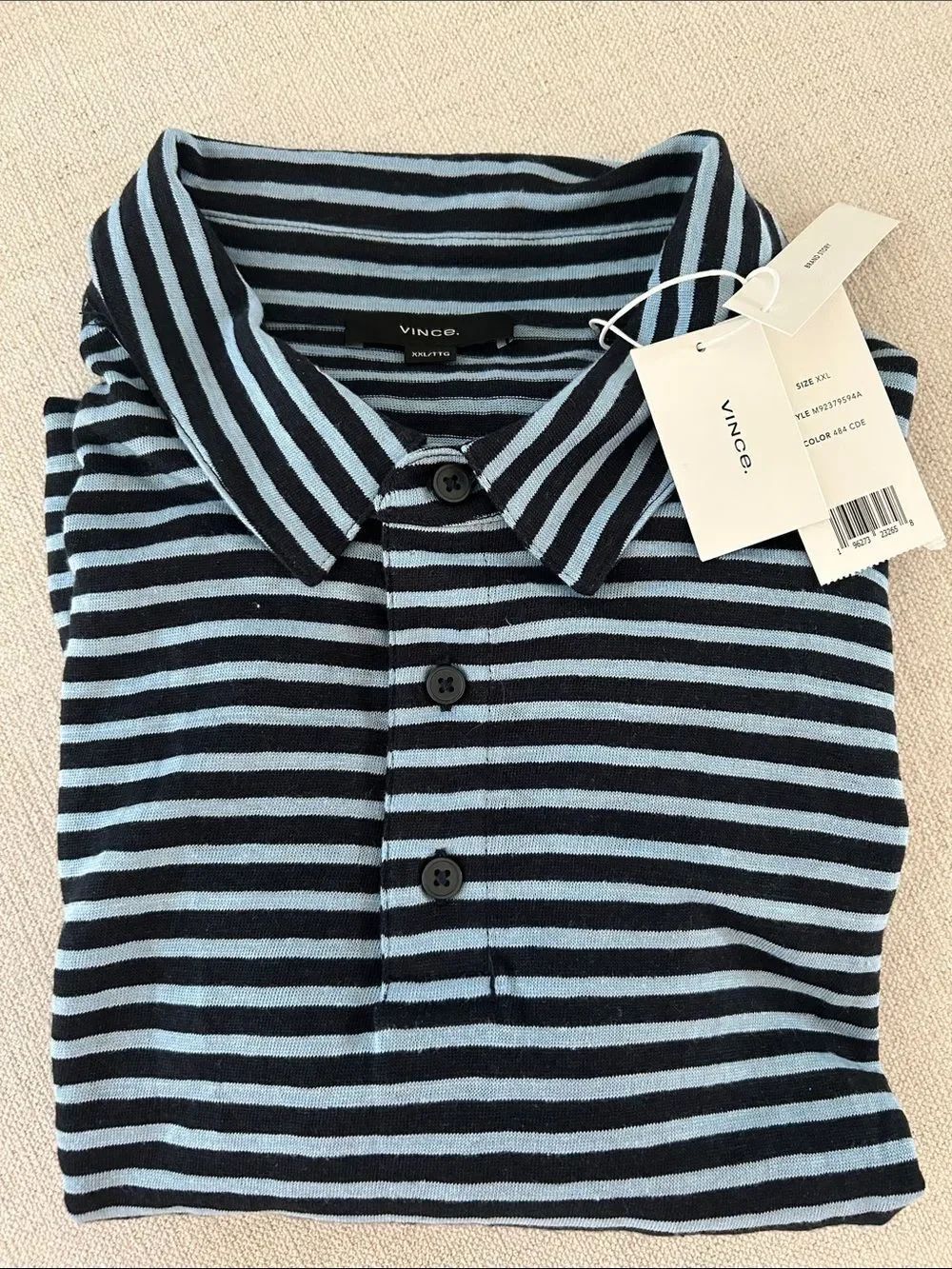 Vince Shirts Stripe 100% Linen Polo, Blues, Size XL, NWY